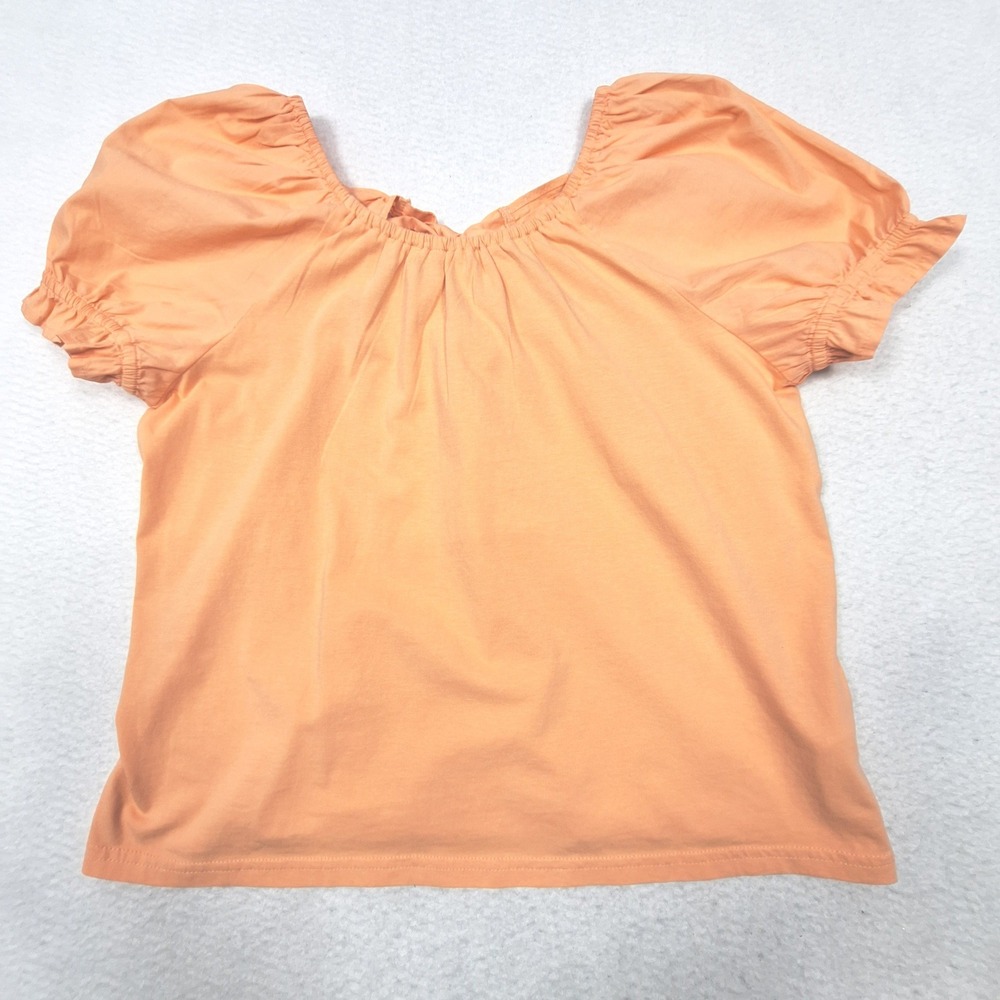 J.Crew Puff Sleeve Top Womens Medium Orange Bow Back Square Neck‎ Cotton